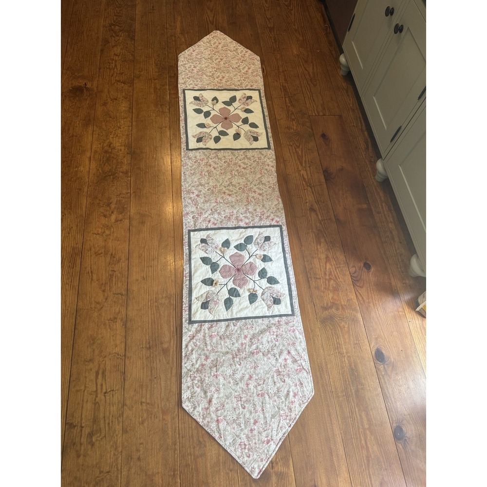 Hand Made Vintage Quilted Table Runner 17"x86"  . Flowers Cottage Con